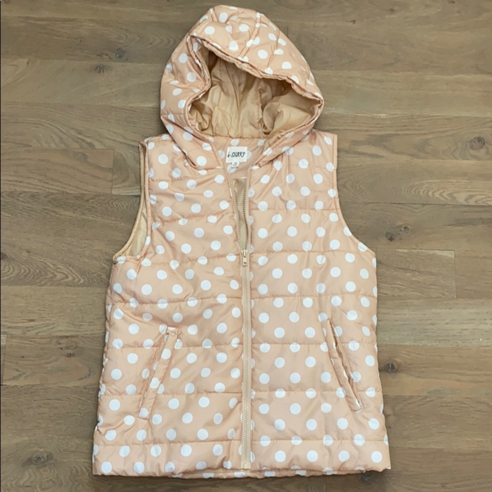 b-sharp Tan & White Polkadot Hooded Vest